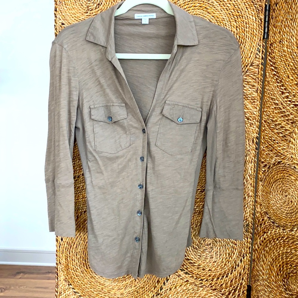 James Perse Jersey Low V neck Fitted 3/4 sleeve